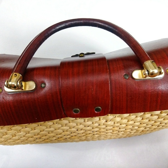 🚺VINTAGE Straw & Leather Handbag - Picture 5 of 6